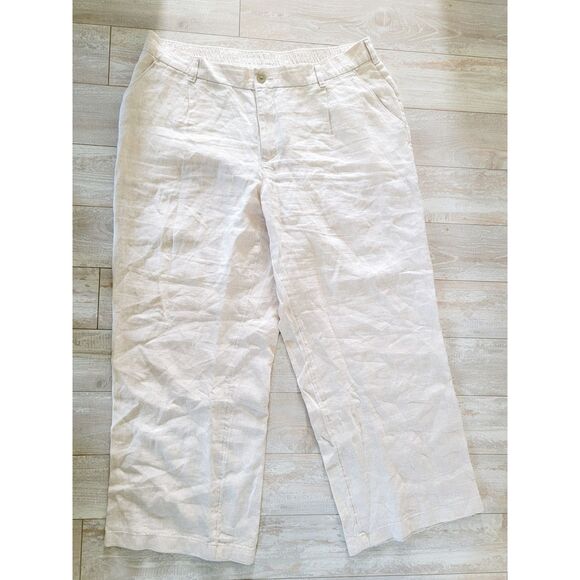 Lands End 18W High Rise Wide Leg 100% Linen Pants Tan Pockets Zip Button - Picture 1 of 8